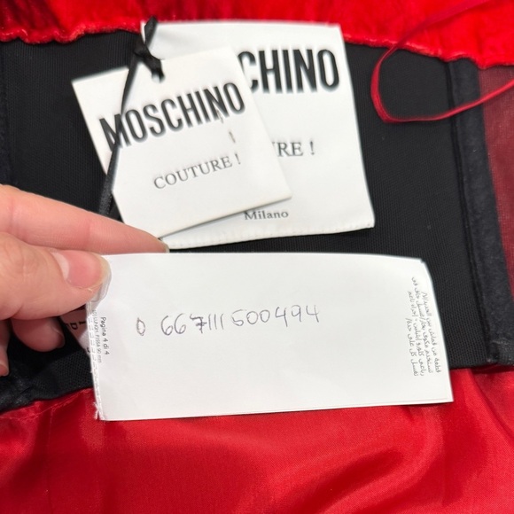 NWT Moschino Abstract Off-The-Shoulder Velour Velvet Dress US 4 Red Cocktail - Picture 6 of 14